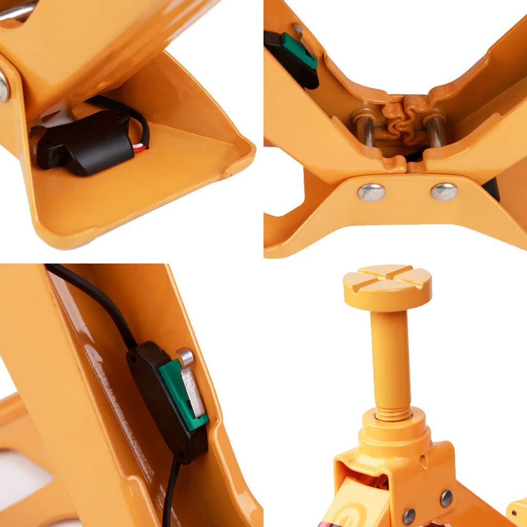 Yellow steel electric car jack set with included wrench for vehicle lifting