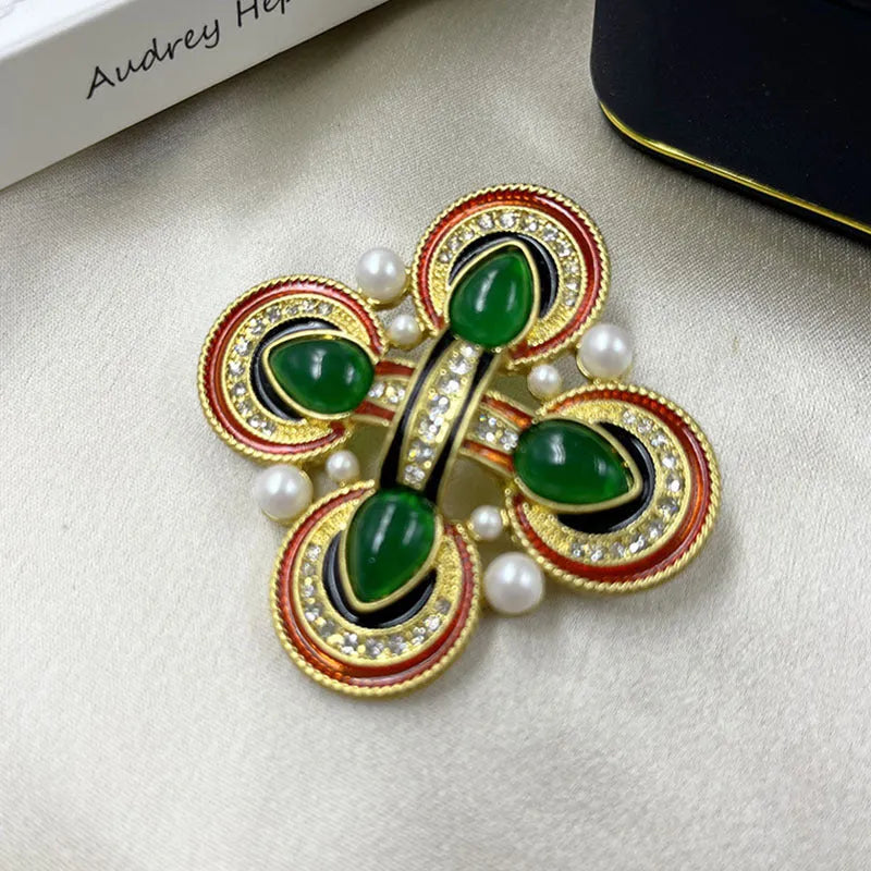 Vintage medieval baroque cross crystal brooch in zinc alloy showing eight colour style options