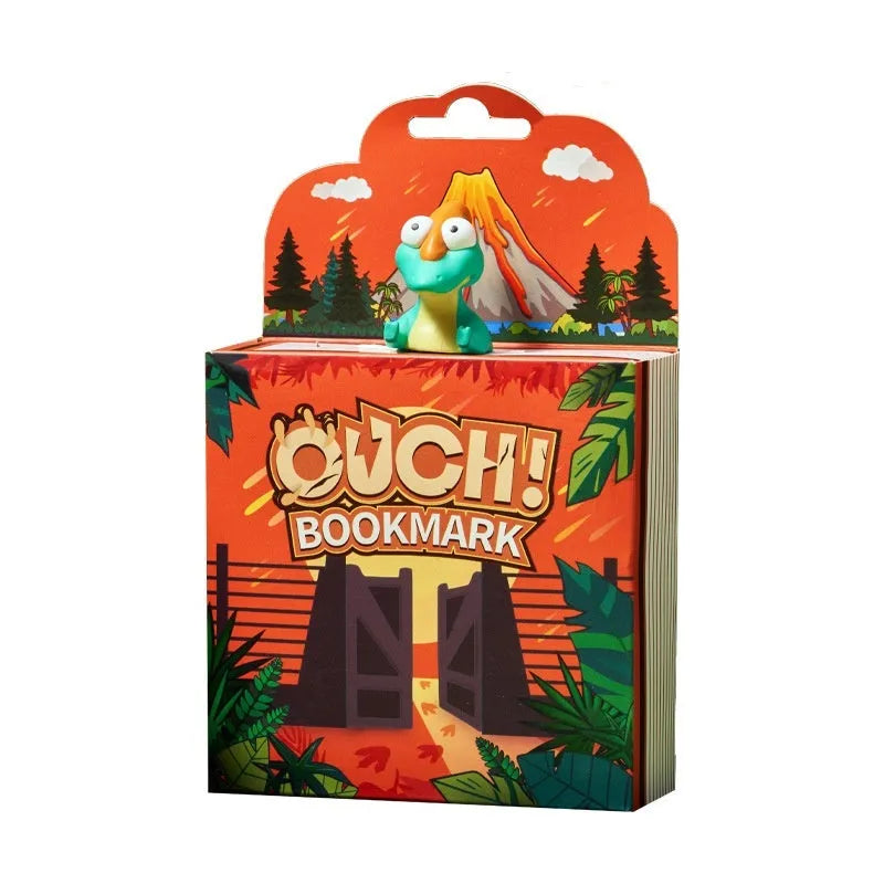 Cartoon dinosaur bookmark set featuring Tyrannosaurus Rex, Triceratops, Stegosaurus and Parasaurolophus designs for pupils