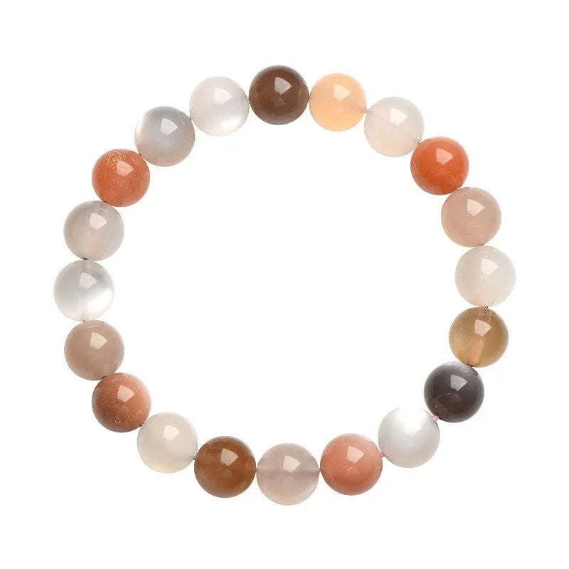 Natural moonstone bracelet with colourful moon light pattern showing 8mm stones in single circle configuration