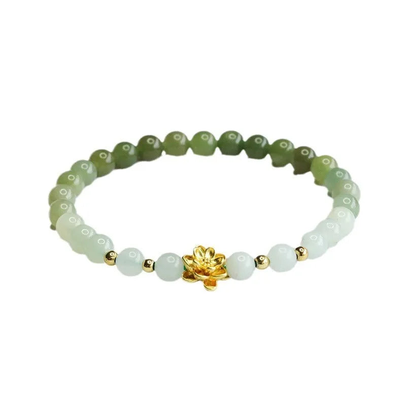 Hand-woven ancient style bracelet with Hetian jade sunshine water gradient beads, floral shape, 17cm length.