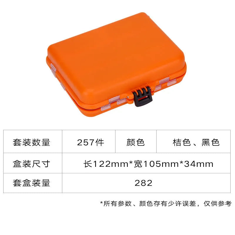 Weihe 257-piece fishing lure hook accessories set in orange or black ABS storage box