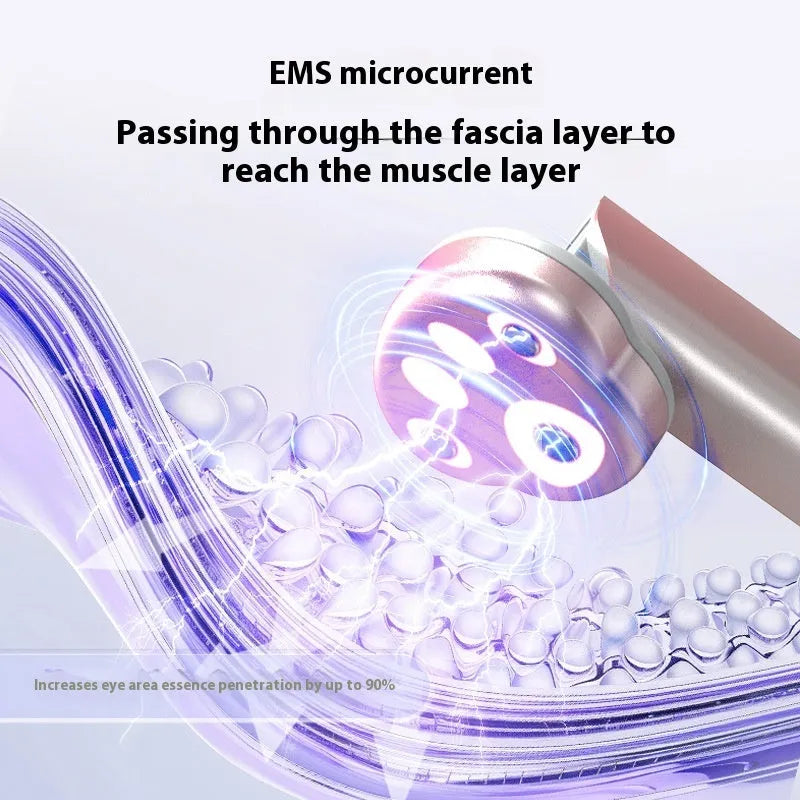 Gradually varied pink gradient eye massager with micro-current vibration and colour light therapy functions