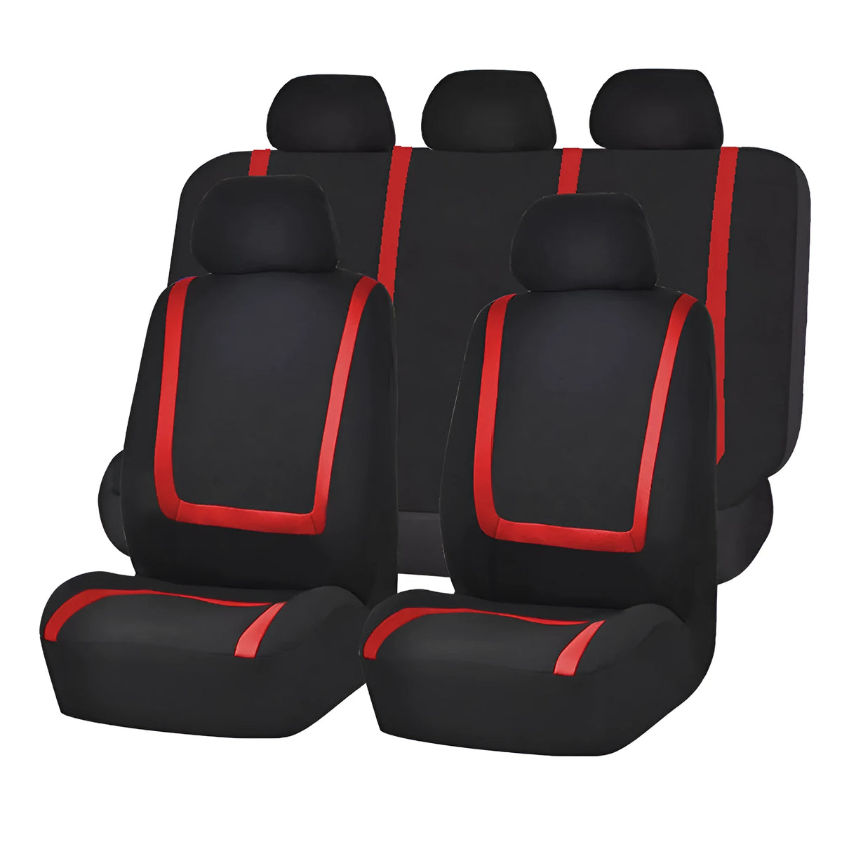 Universal fully enclosed car seat cover set showing front and rear seat protection with fabric material