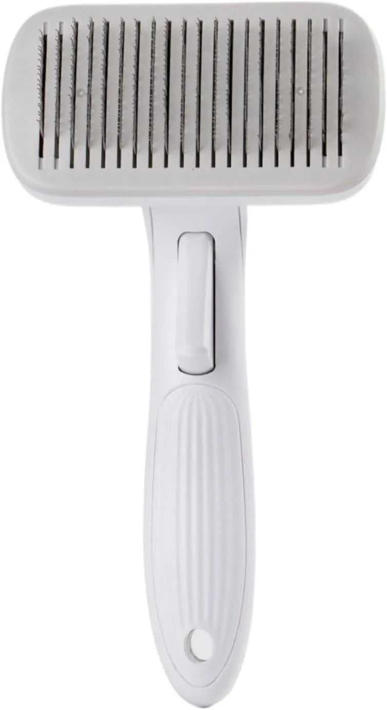 Automatic pet hair removal comb in blue for dogs and cats with one-click removal technology