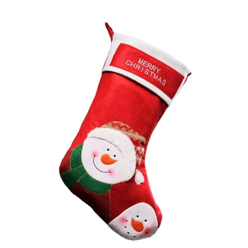 Non-woven fabric Christmas sock decorations in elk, elderly gentleman and snowman designs with hanging ribbon