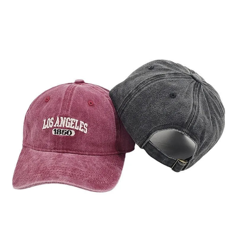 Adult personalised retro peaked cap with embroidered letters, adjustable fit, in multiple colours