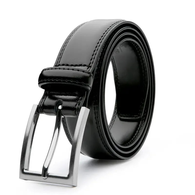 Men's brown genuine leather belt with an alloy buckle and textured 95 grain pattern.