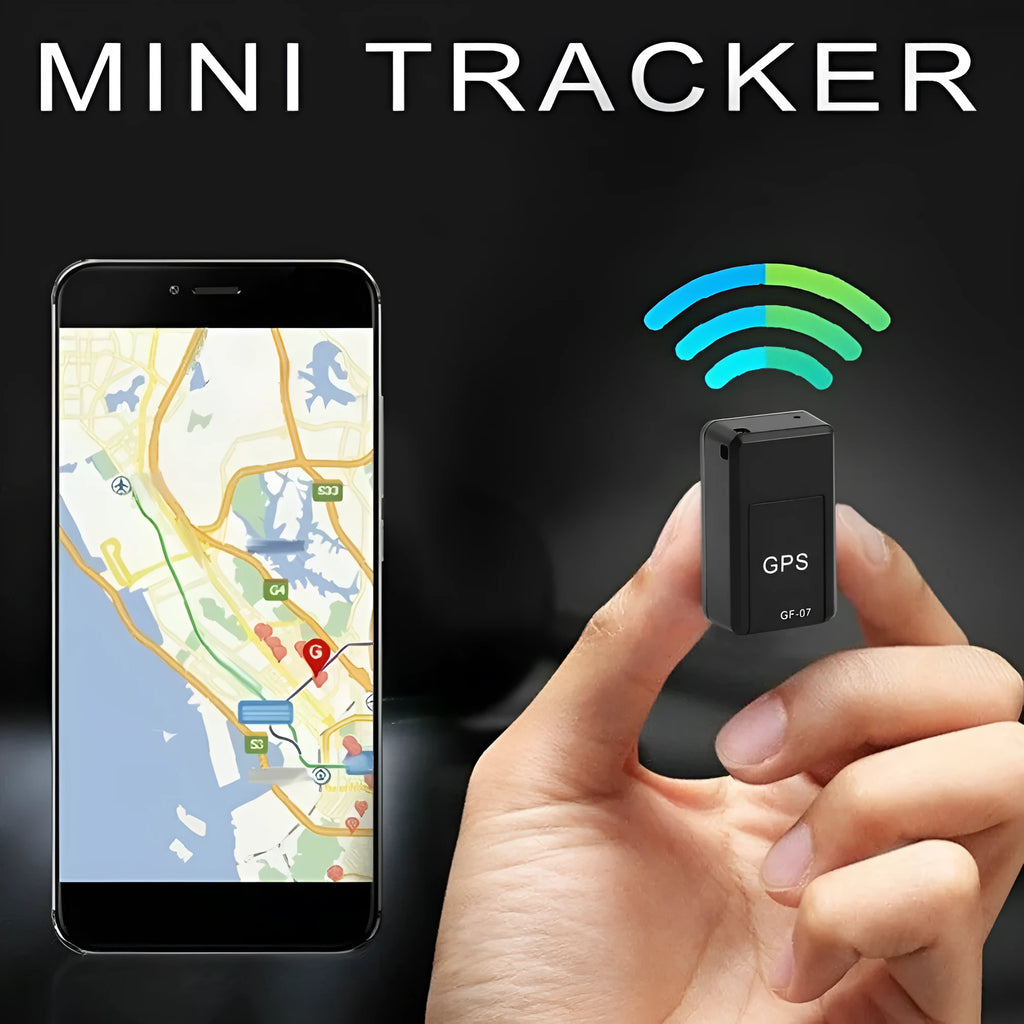 Black mini magnetic GPS car tracker device showing compact size and USB charging cable