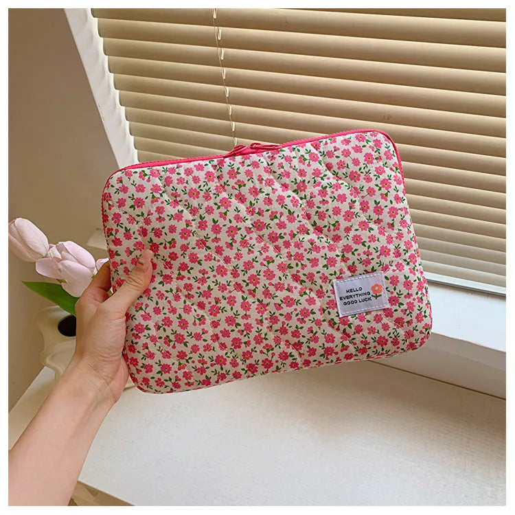 Printed flower pattern laptop bag with anti-seismic protection in cloth material