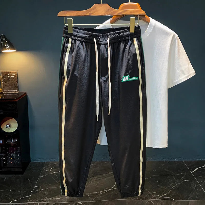 Men's black cotton harem pants casual trousers mid waist full length