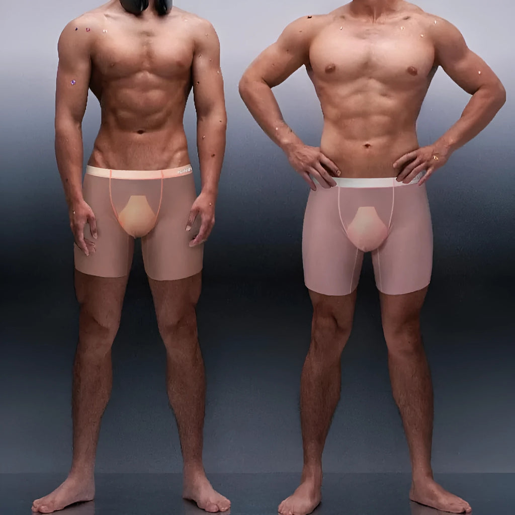 Seamless orange boxer shorts for men with low waist design and hip-lifting function