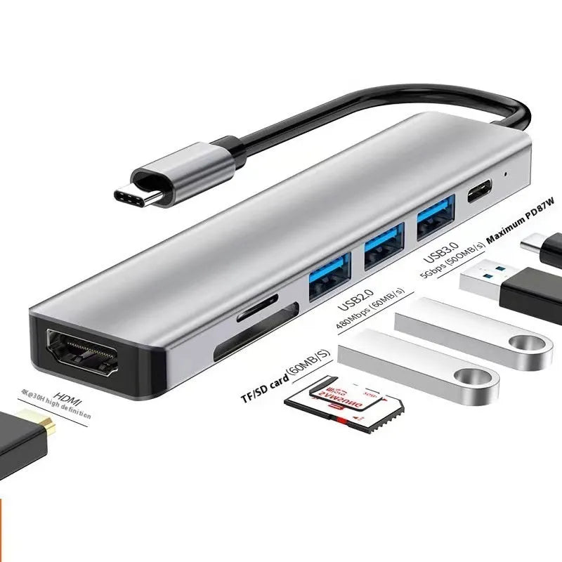 USB-C 7-in-1 expansion dock with HDMI port, USB 3.0 ports, and 15cm cable