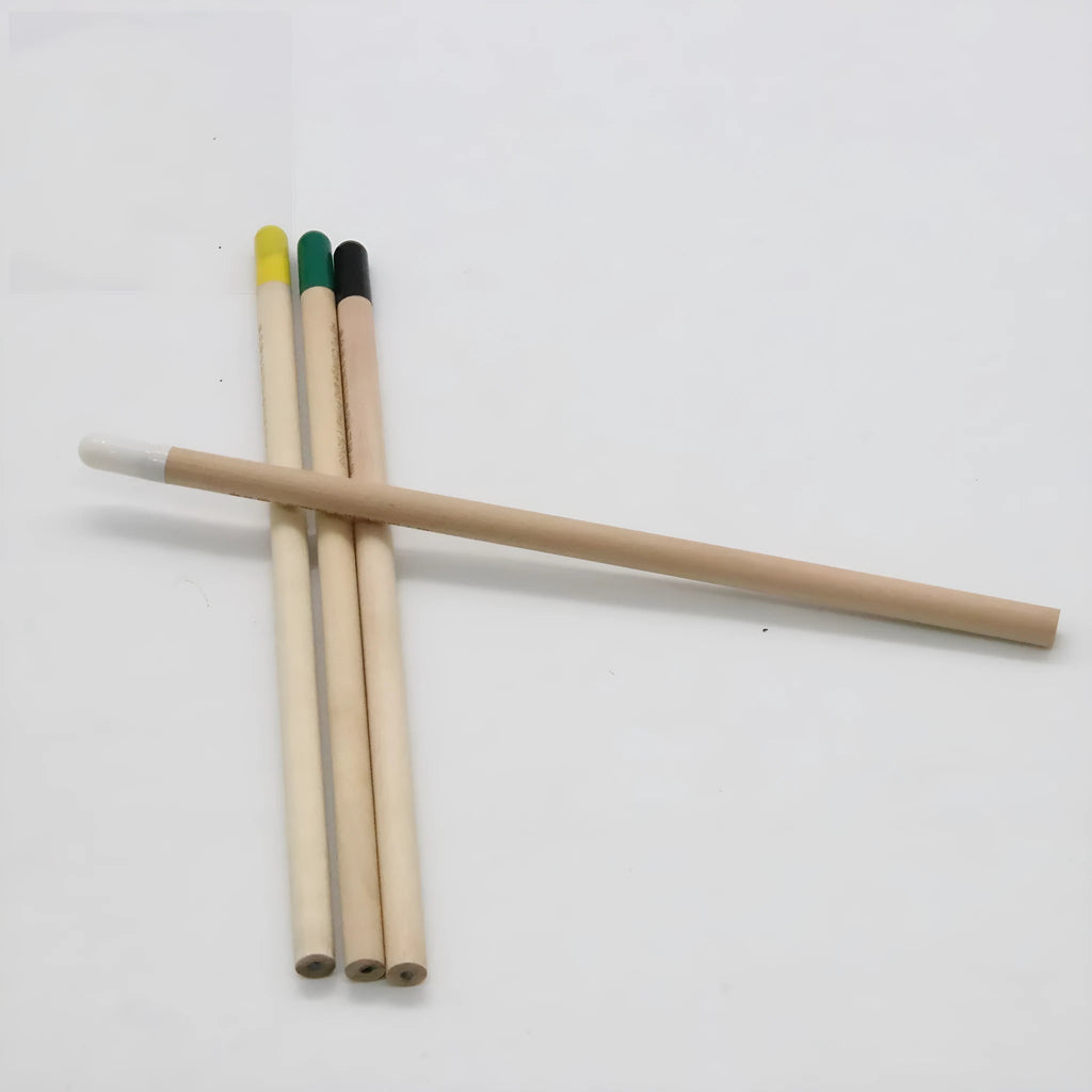 HB Seed Pencil with coloured degradable capsule containing plantable seeds on a soil background.