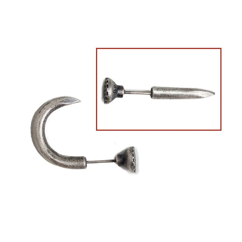 S925 sterling silver punk nail stud earrings on ear hook, straight and curved style options.