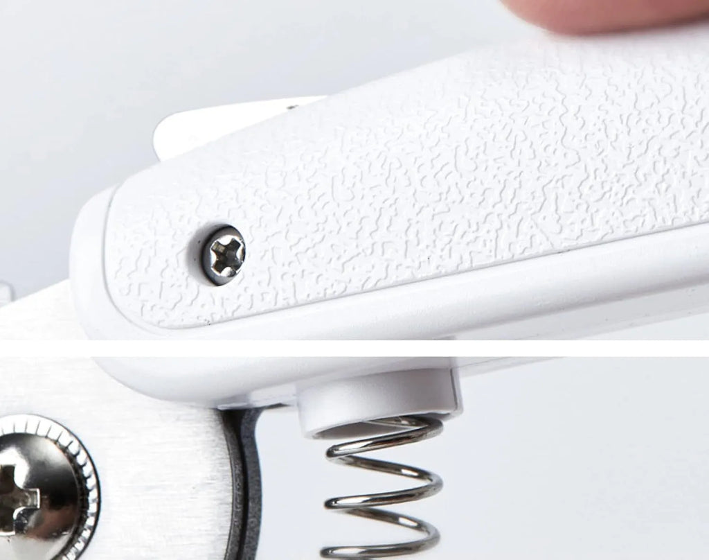 White LED pet nail clippers with transparent anti-splash guard open to show triangular stainless steel blades