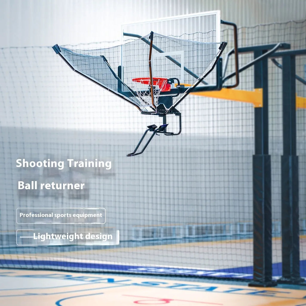 Second generation automatic basketball pitching trainer with ball return in cowhide leather and iron construction