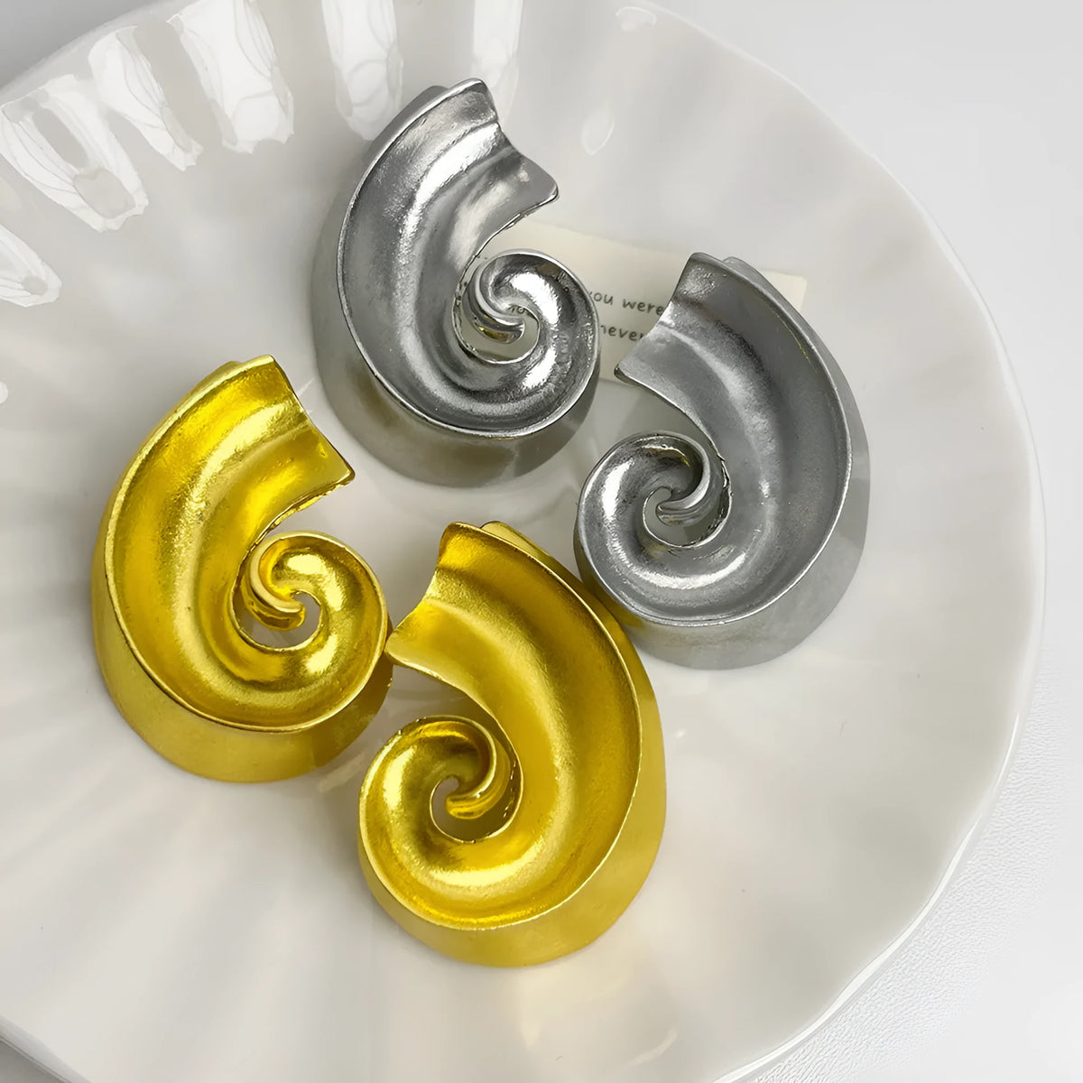 Gold and silver retro geometric ear studs with 5cm triangle design