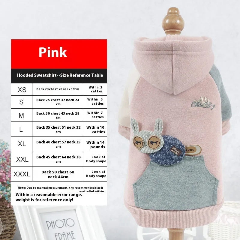 Brown cotton dog sweatshirt shown on a mannequin, with green and pink colour variants visible.