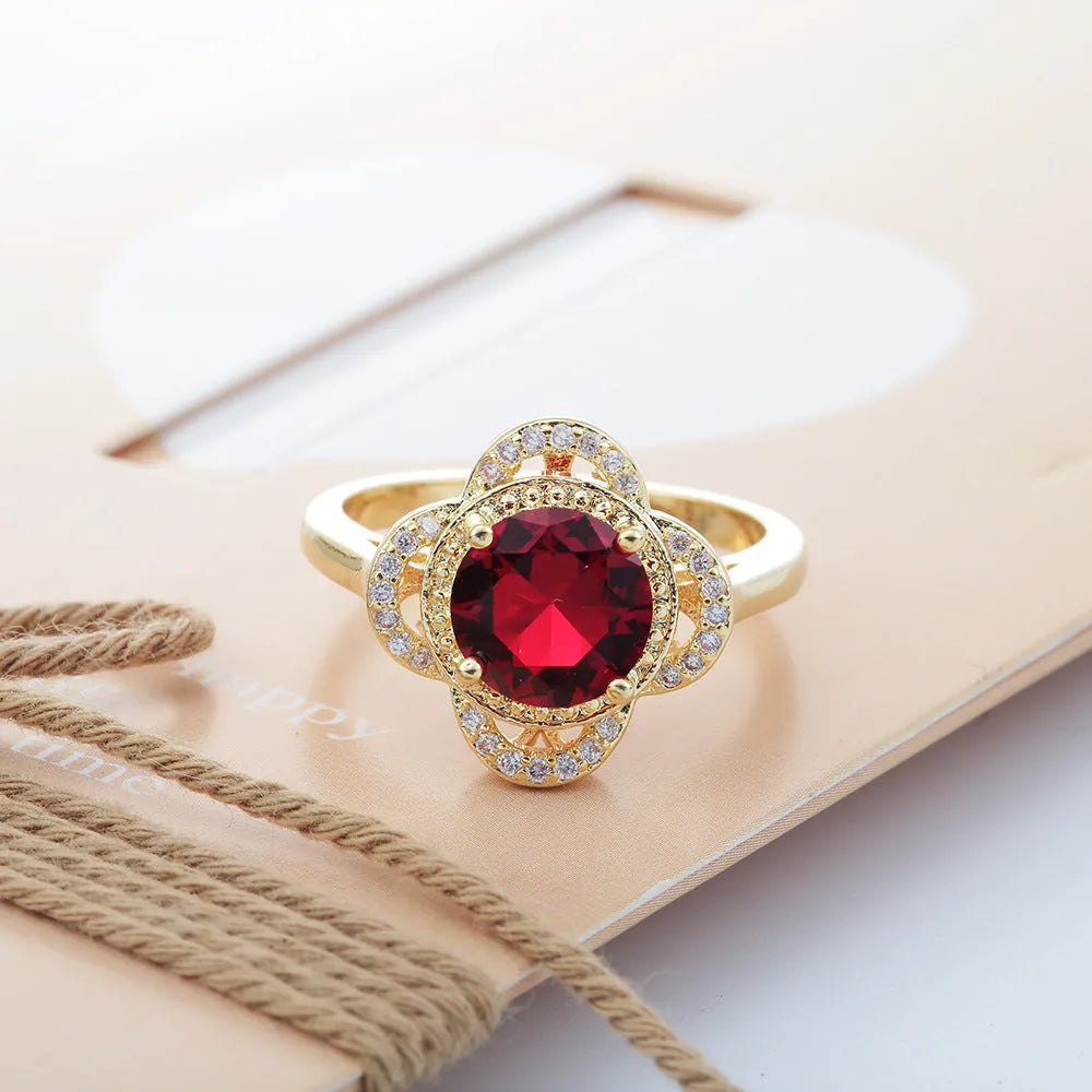 Copper zircon ring with electroplated finish in fruit shape design