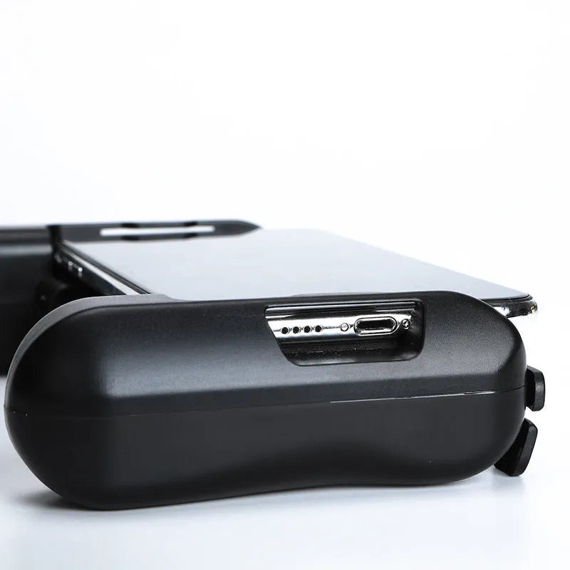 Black Bluetooth cooling game controller for iPhone with ergonomic design and extended battery life