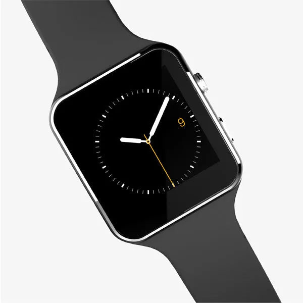 Smart watch with 1.54-inch IPS touch screen and black silicone strap on wrist