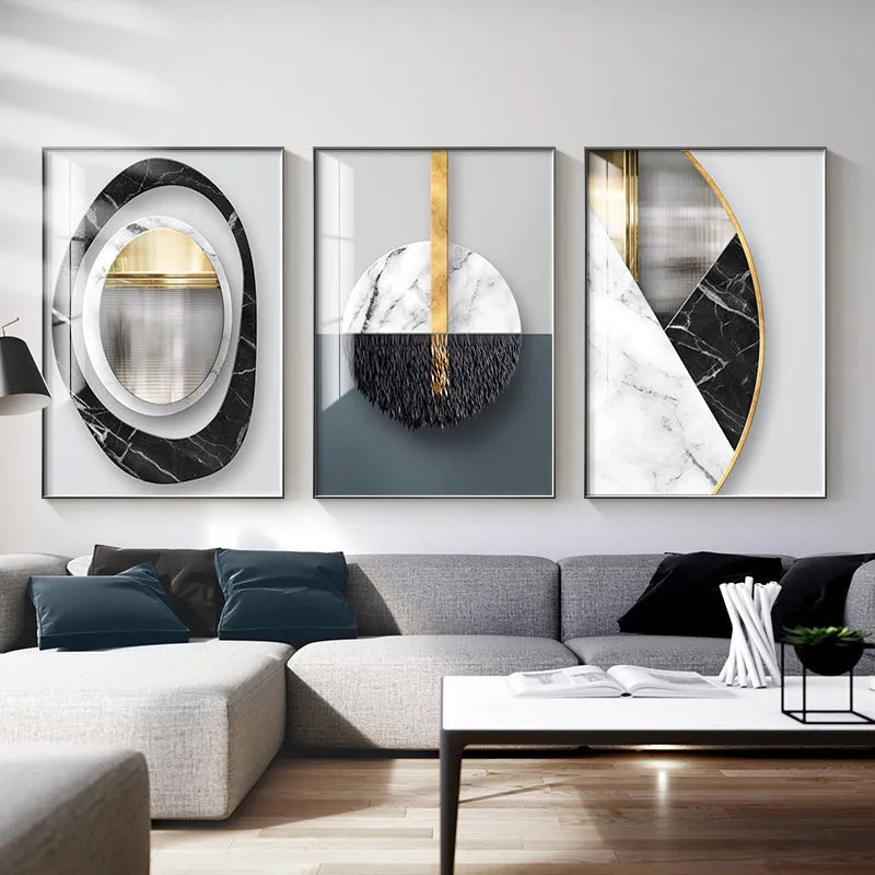 Abstract geometric pattern printed on a canvas wall art poster in a simple, modern style.
