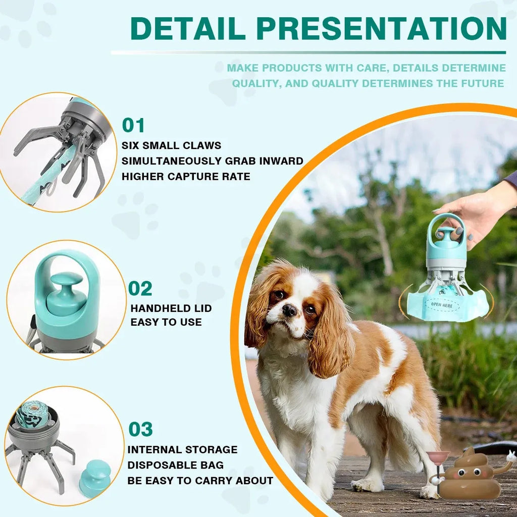 Blue and orange pet pooper scooper with claw design for outdoor waste clean-up