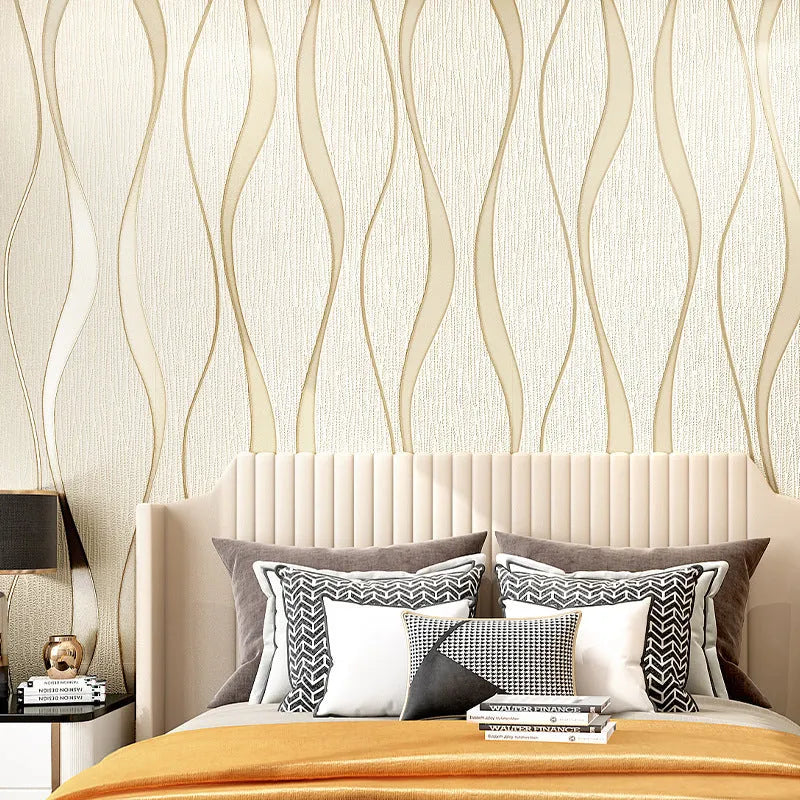Curve stripe 3D decorative wallpaper roll in light grey or dark brown for video wall backgrounds