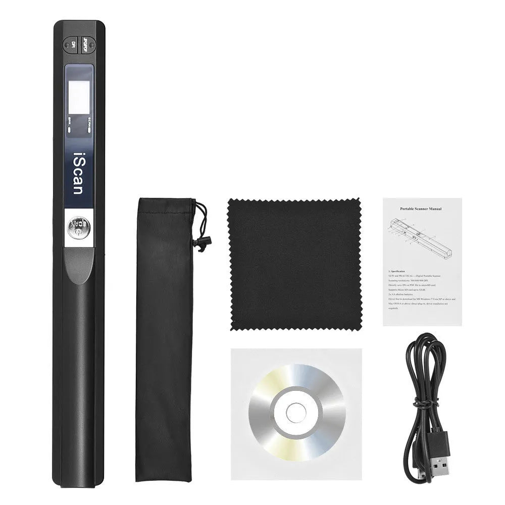 A handheld USB scanner device shown in black, blue, green, red, and silver colour options.