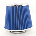 Car modified air filter 75mm inlet 150mm mushroom head in Pure blue, carbon fibre pattern, or silver edge finish