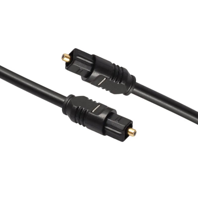 Black Toslink fibre optic audio cable with 4mm square connectors, 2 metre length