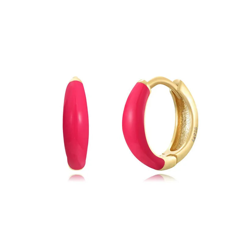 Geometric U-shaped epoxy oval earrings in multiple colours with silver needle copper construction