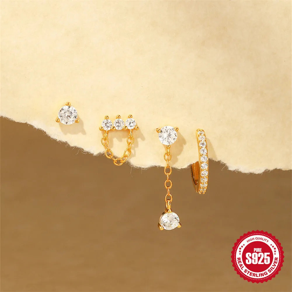 S925 sterling silver geometric earrings with clover petal design in gold colour options