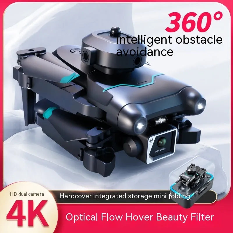 Black four-axis obstacle avoidance drone with optical flow hover and dual camera system measuring under 30cm
