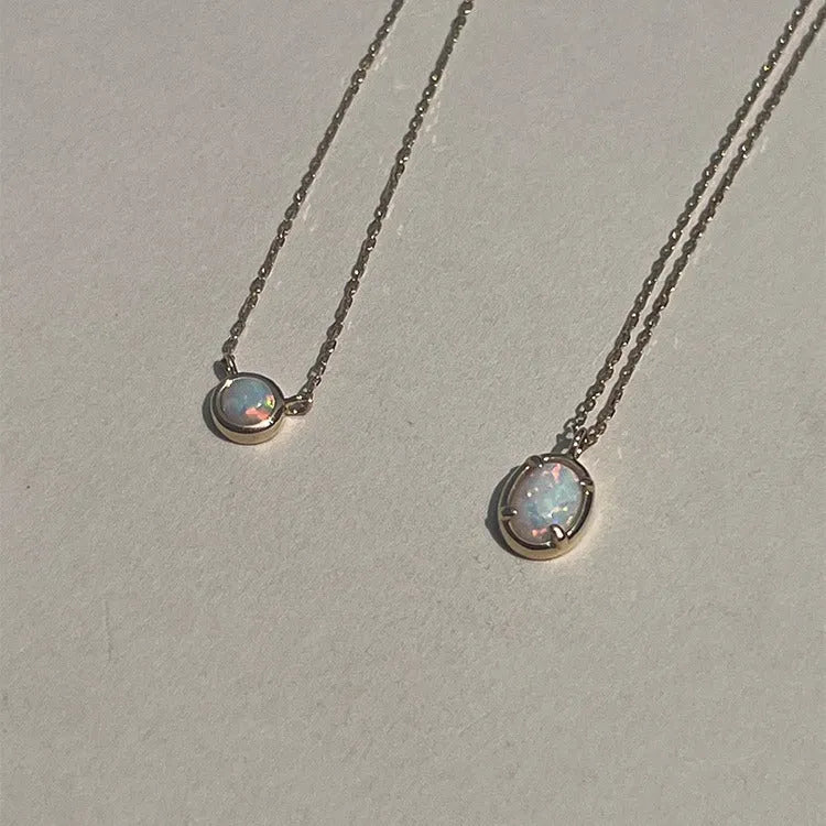 Oval jelly opal pendant necklace in silver with gold or white gold plating