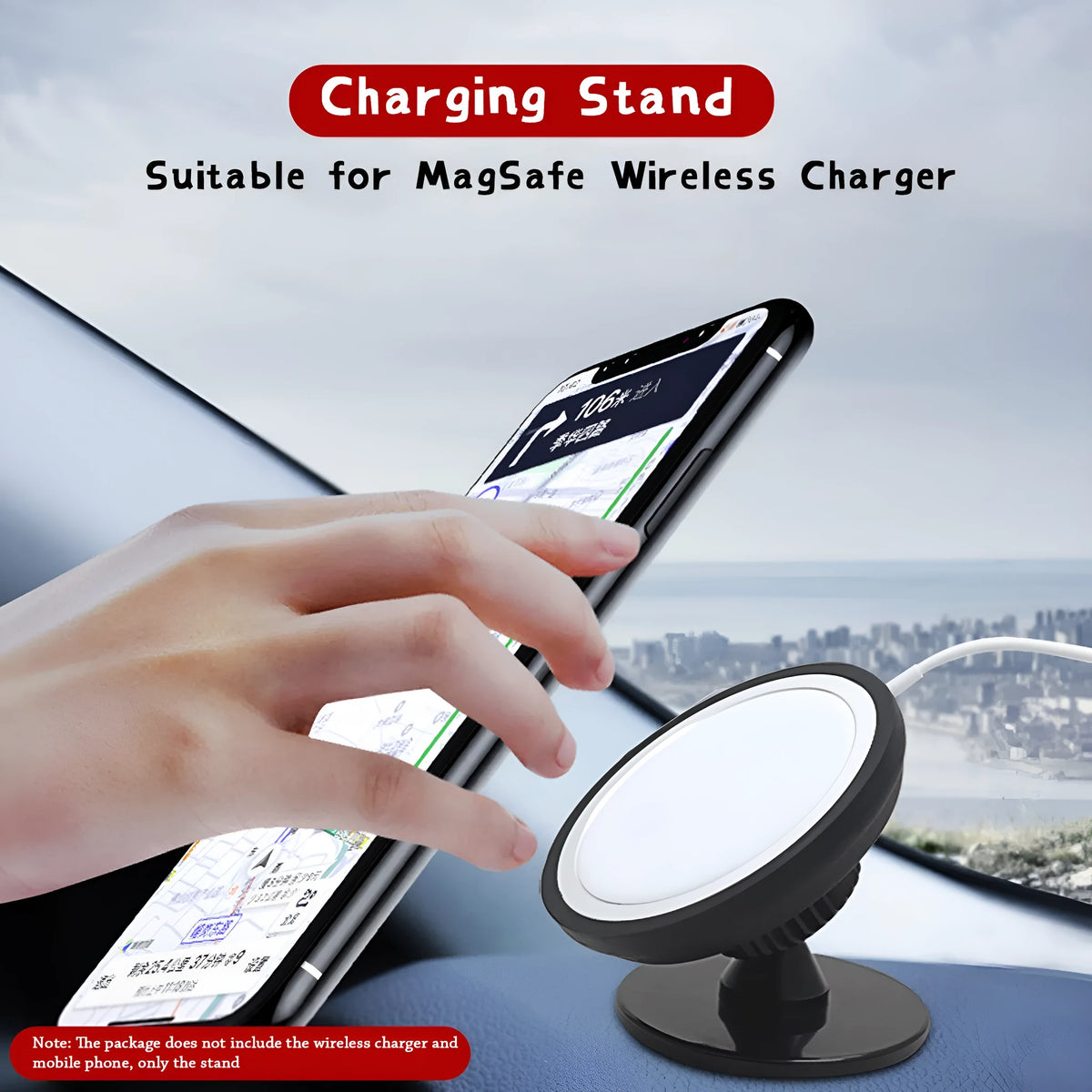 Black car magnetic mobile phone holder with plastic construction and snap-in design