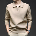 Men's loose fit casual pullover sweater in green, shown on a model.