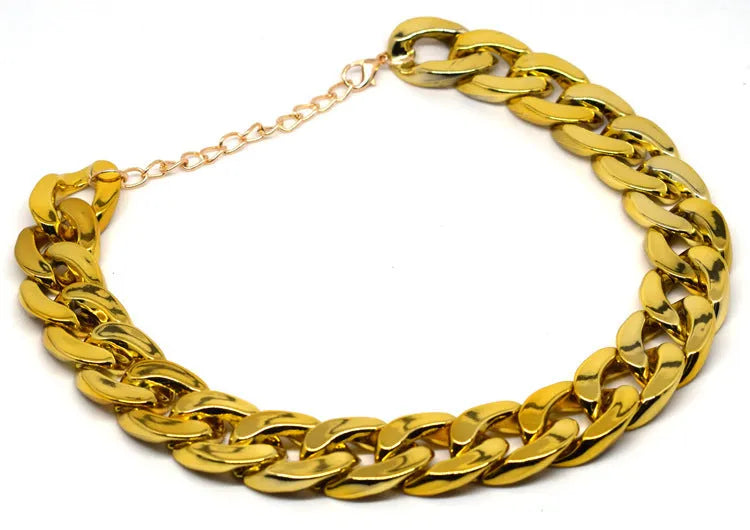 Geometric twisted chain dog collar ornament in metallic gold or white finish, shown with chain buckle.