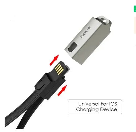 20cm iPhone charging cable with leather wrapping and zinc alloy connector in black, brown or red