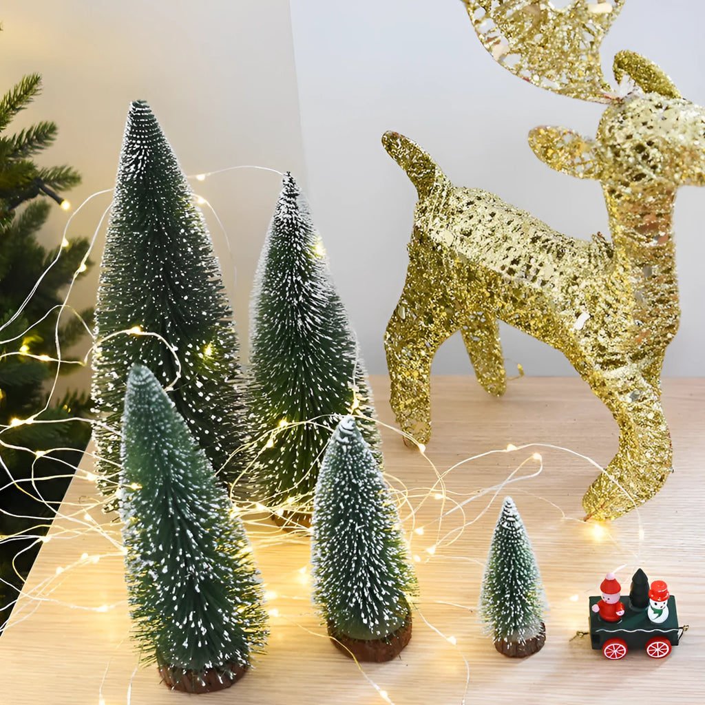 Christmas pine needle tree decoration in green and white, available in 10 cm to 30 cm heights
