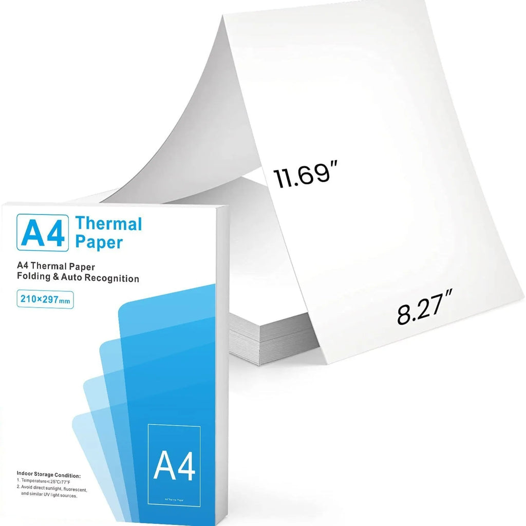 White A4 thermal printer paper in folding paper bag packaging with dimensions 210x297mm
