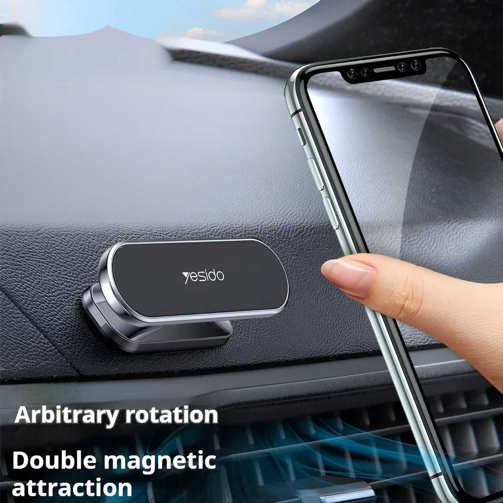 360 degree rotary magnetic phone holder bracket in black and grey with adhesive mount, zinc alloy and N50 magnet.