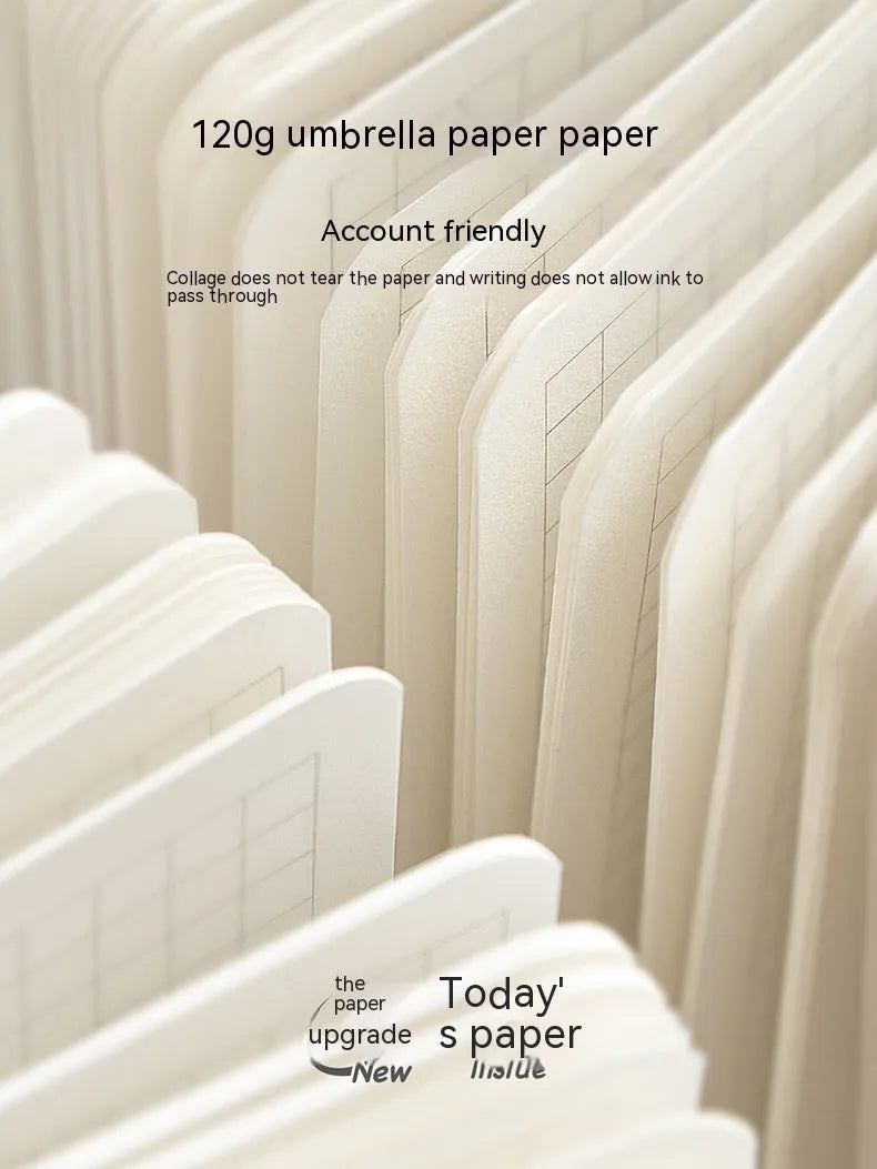 Square white note diary with checkered pages measuring 148mm, includes sticker sheets
