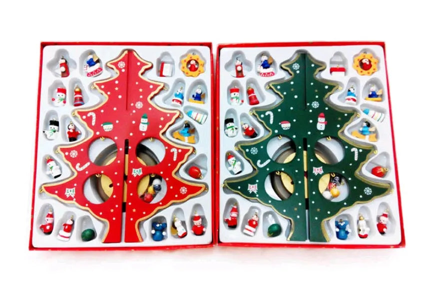 36cm hand-painted wooden Christmas tree decoration in green or red colour option