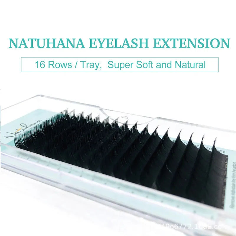 Artificial fibre velvet false eyelashes showing range of lengths from 7mm to 15mm