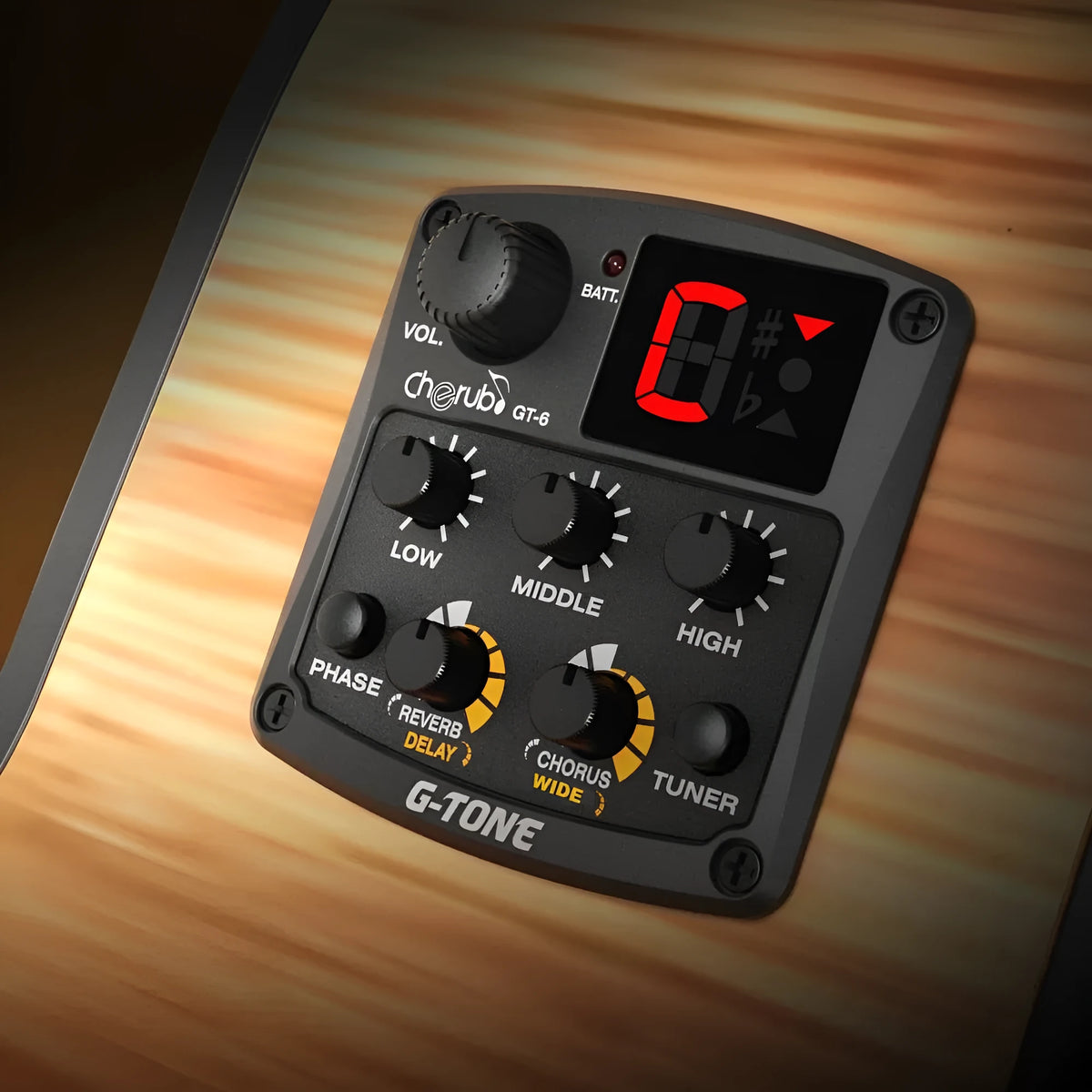 Cherub GT-6 black acoustic guitar EQ equalizer and pickup unit for soundhole mounting