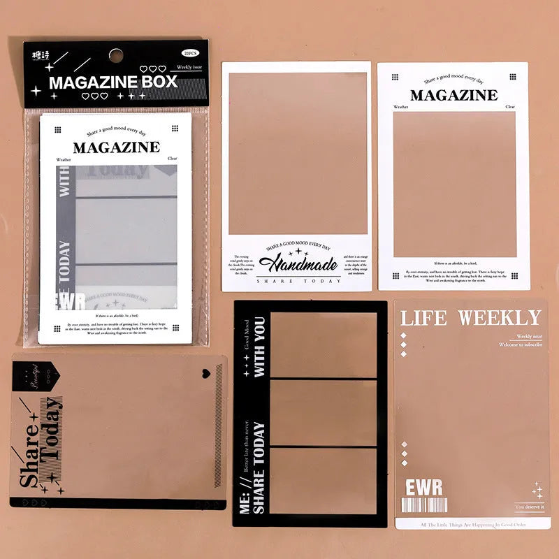 Pack of 15 retro-themed decorative sticker sheets with frame designs on transparent PET paper.