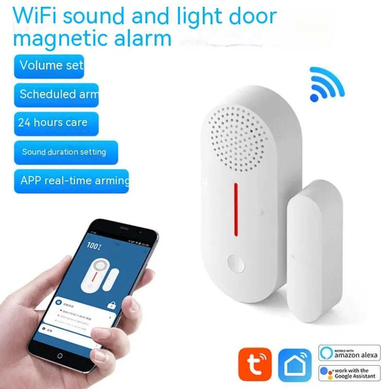 WiFi magnetic door sensor alarm unit for home security with wireless connectivity