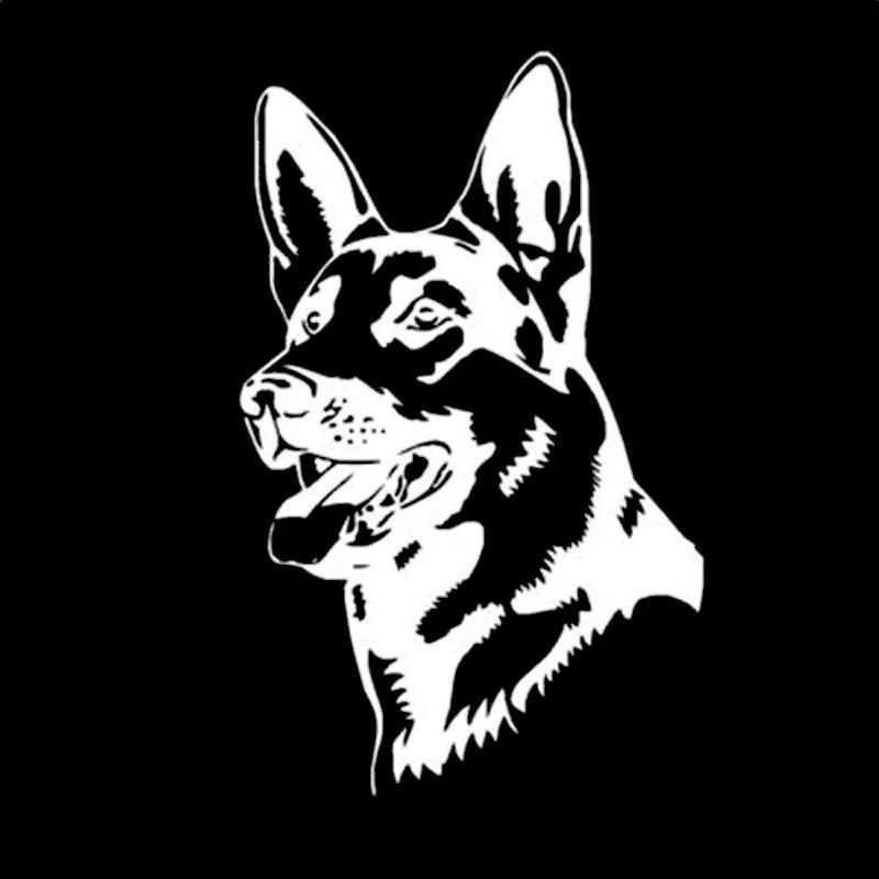 Reflective Alsatian German Shepherd dog pattern car bumper sticker, 13cm by 8cm.